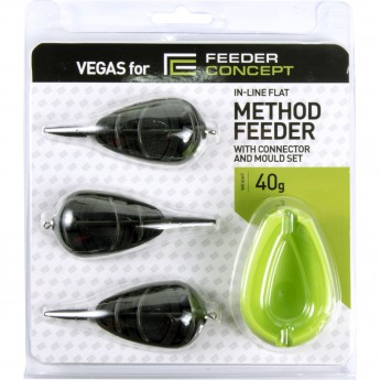 Набор фидерных кормушек FEEDER CONCEPT Vegas Flat METHOD 40г 3шт. и уплотнитель Набор фидерных кормушек FEEDER CONCEPT Vegas Flat METHOD 40г 3шт. и уплотнитель