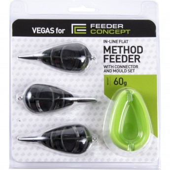 Набор фидерных кормушек FEEDER CONCEPT Vegas Flat METHOD 60г 3шт. и уплотнитель Набор фидерных кормушек FEEDER CONCEPT Vegas Flat METHOD 60г 3шт. и уплотнитель