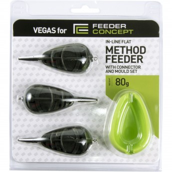 Набор фидерных кормушек FEEDER CONCEPT Vegas Flat METHOD 80г 3шт. и уплотнитель Набор фидерных кормушек FEEDER CONCEPT Vegas Flat METHOD 80г 3шт. и уплотнитель